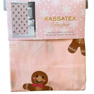 Kassatex Christmas Gingerbread Shower Curtain Holiday Peachy Pink 72x72 New